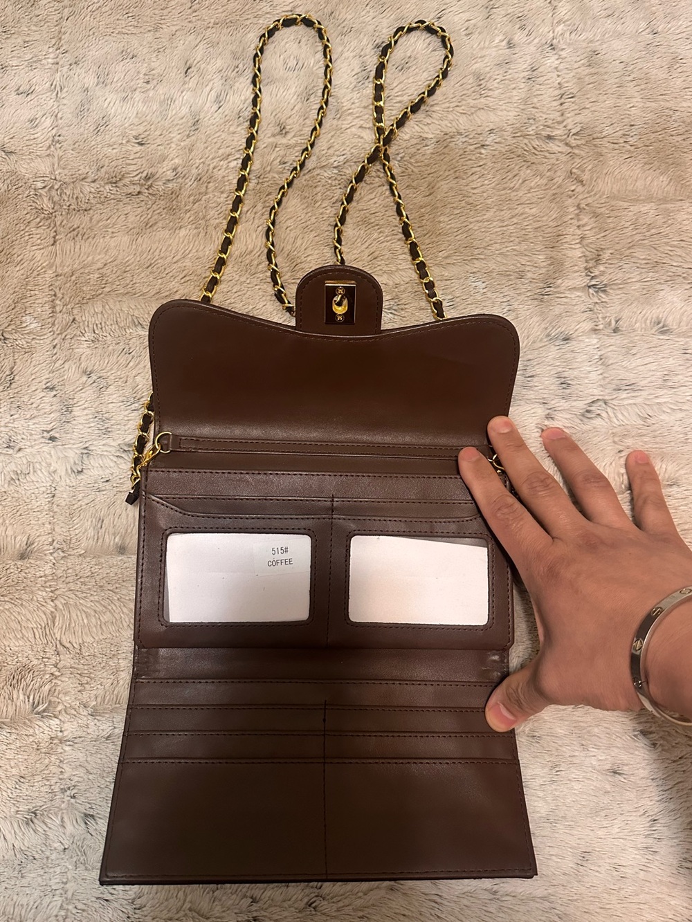 Iconic double c Quilted coffee Brown wallet on chain Bag - Picture 3 of 10